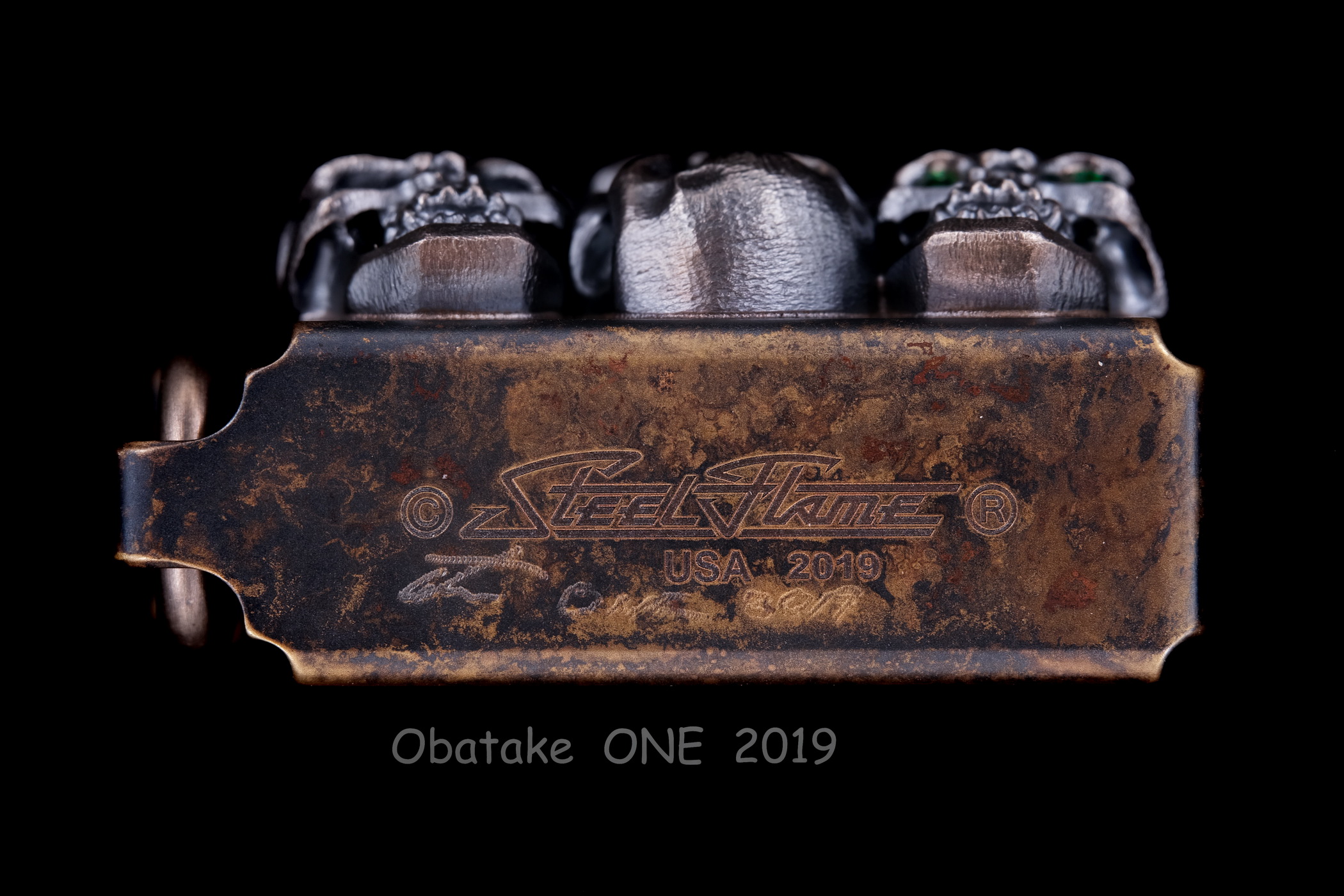 Steel Flame Custom Sledge Lighter - ONE - with Vigilant Hardness Skulls -- by Derrick Obatake