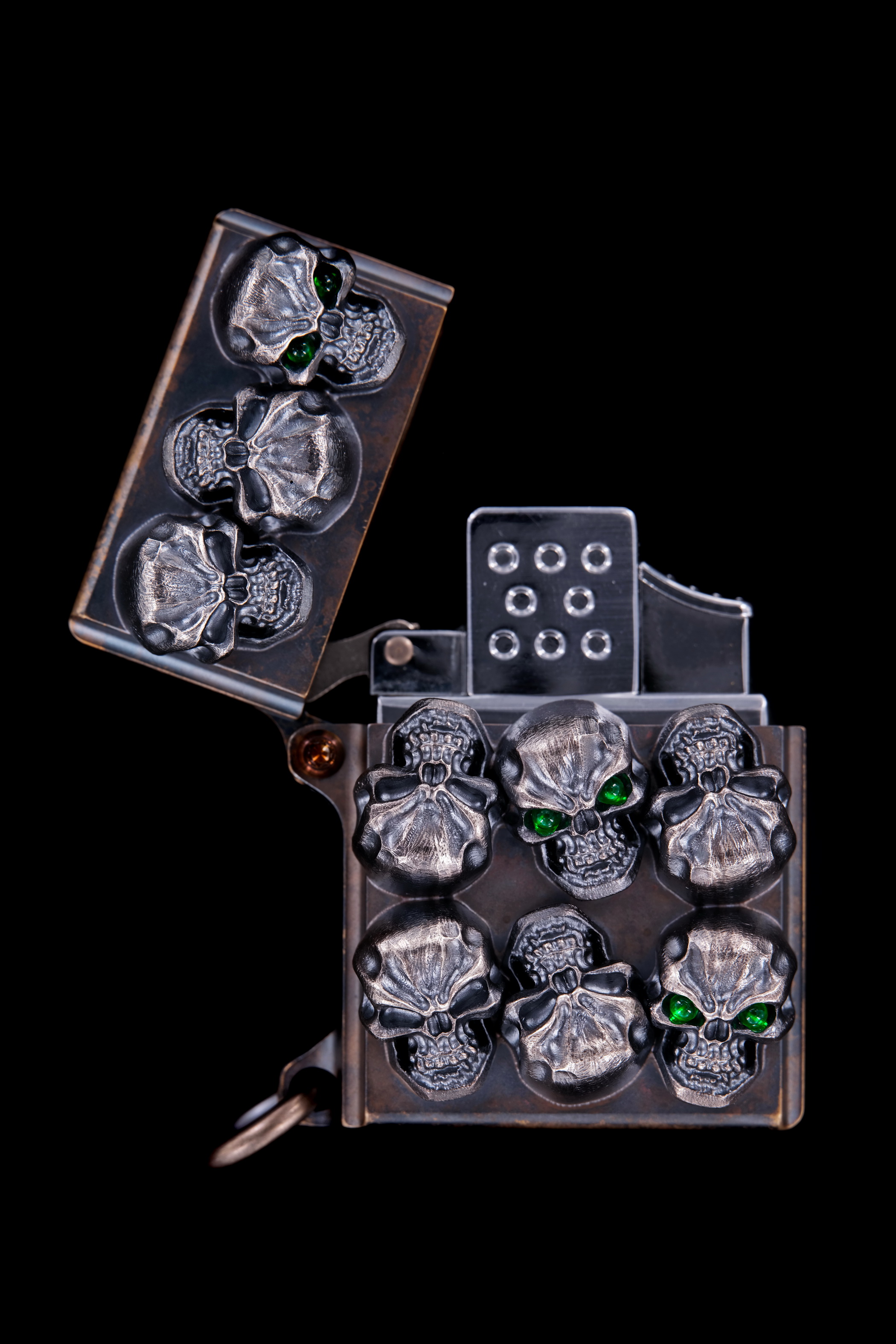 Steel Flame Custom Sledge Lighter - ONE - with Vigilant Hardness Skulls -- by Derrick Obatake