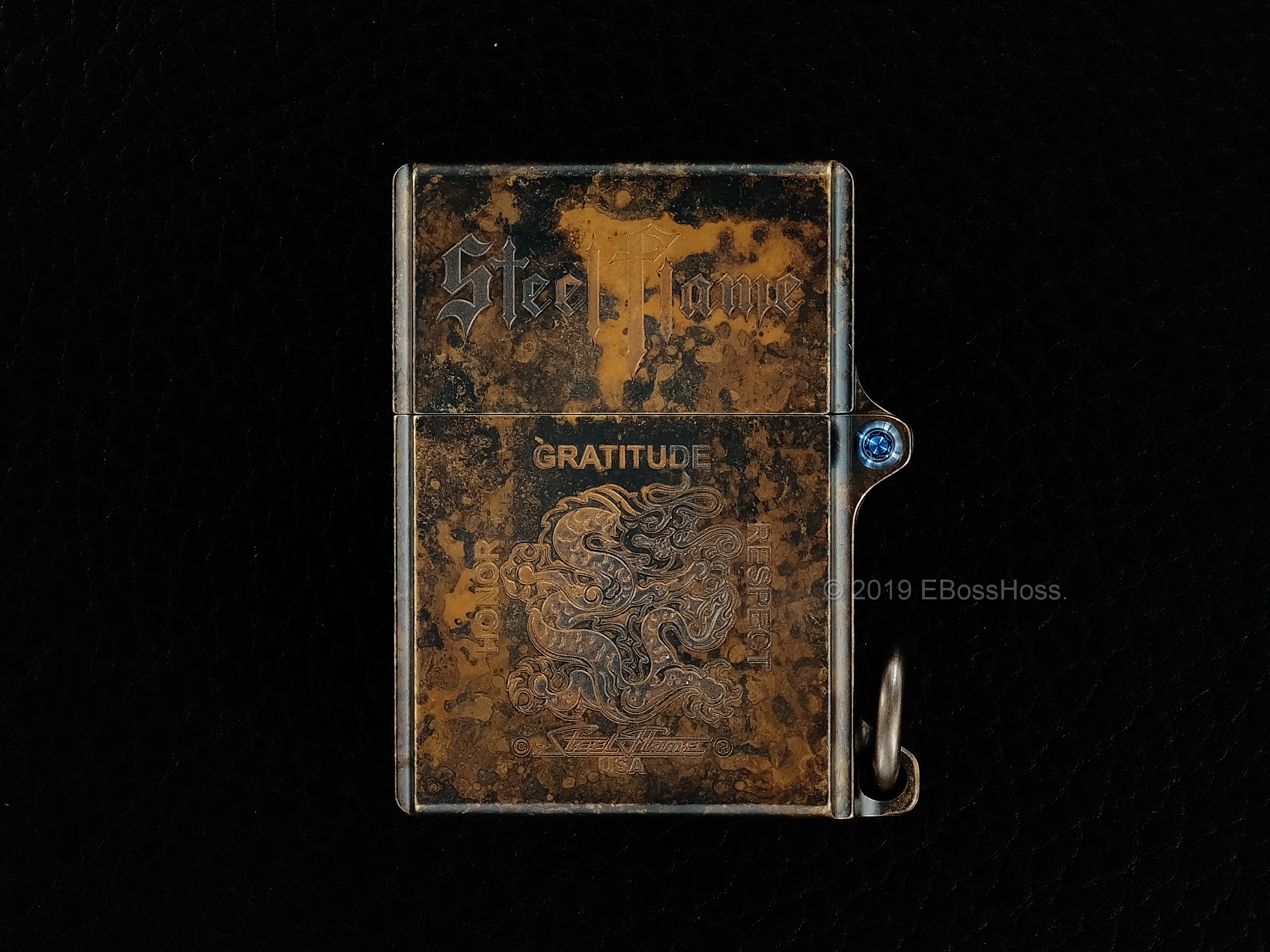 Steel Flame -ONE- Custom Sledge Lighter with XL Hannya Vigilant Skull & Dragon Menuki - by Derrick Obatake Dragon Menuki