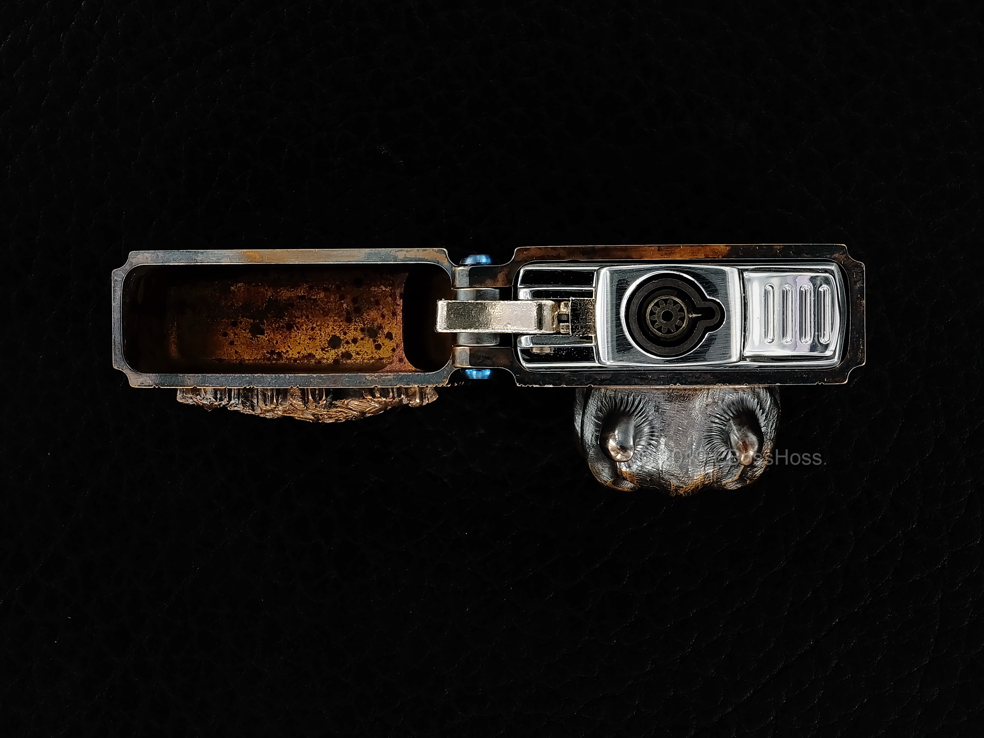 Steel Flame -ONE- Custom Sledge Lighter with XL Hannya Vigilant Skull & Dragon Menuki - by Derrick Obatake Dragon Menuki