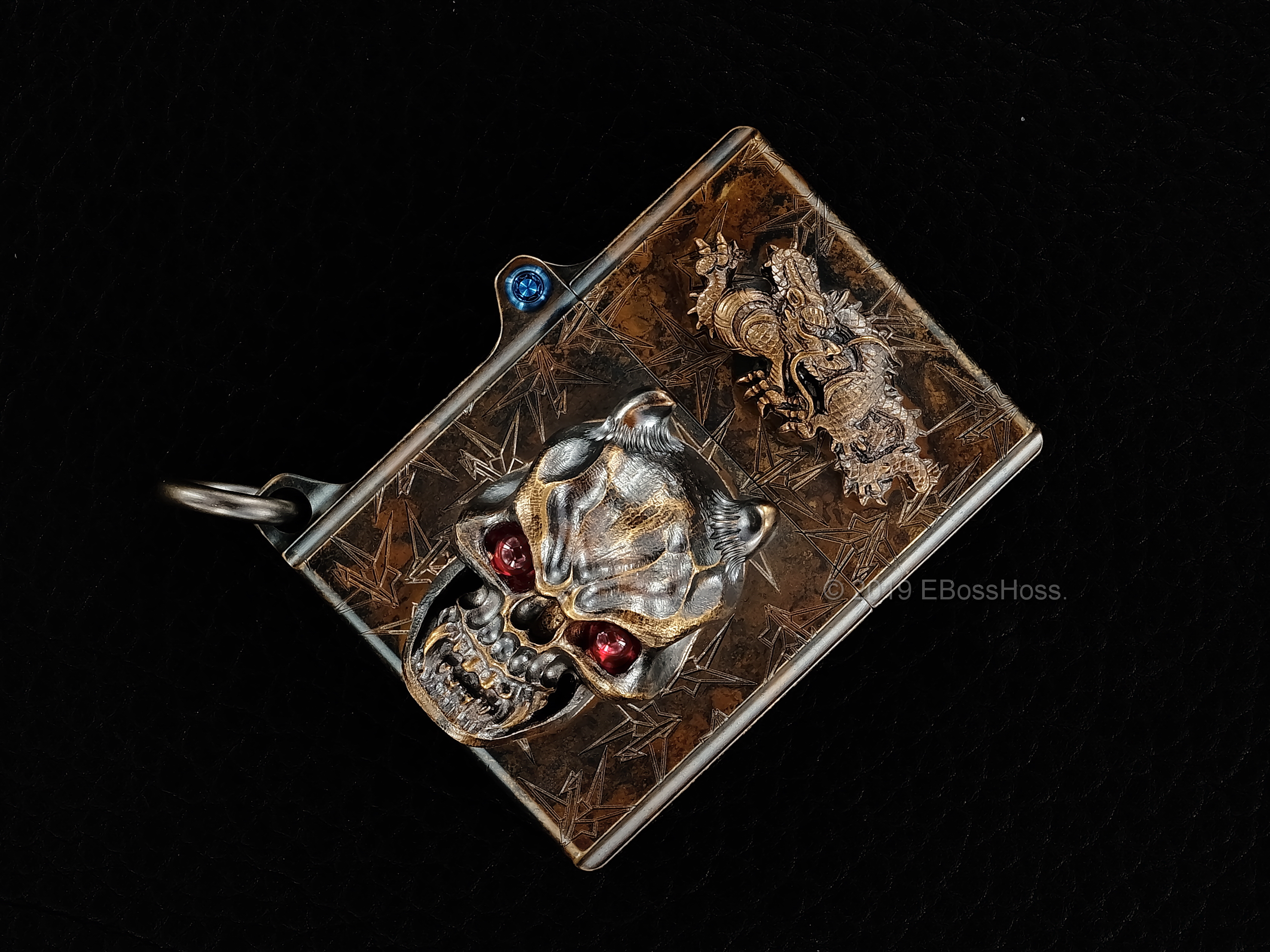 Steel Flame -ONE- Custom Sledge Lighter with XL Hannya Vigilant Skull & Dragon Menuki - by Derrick Obatake Dragon Menuki