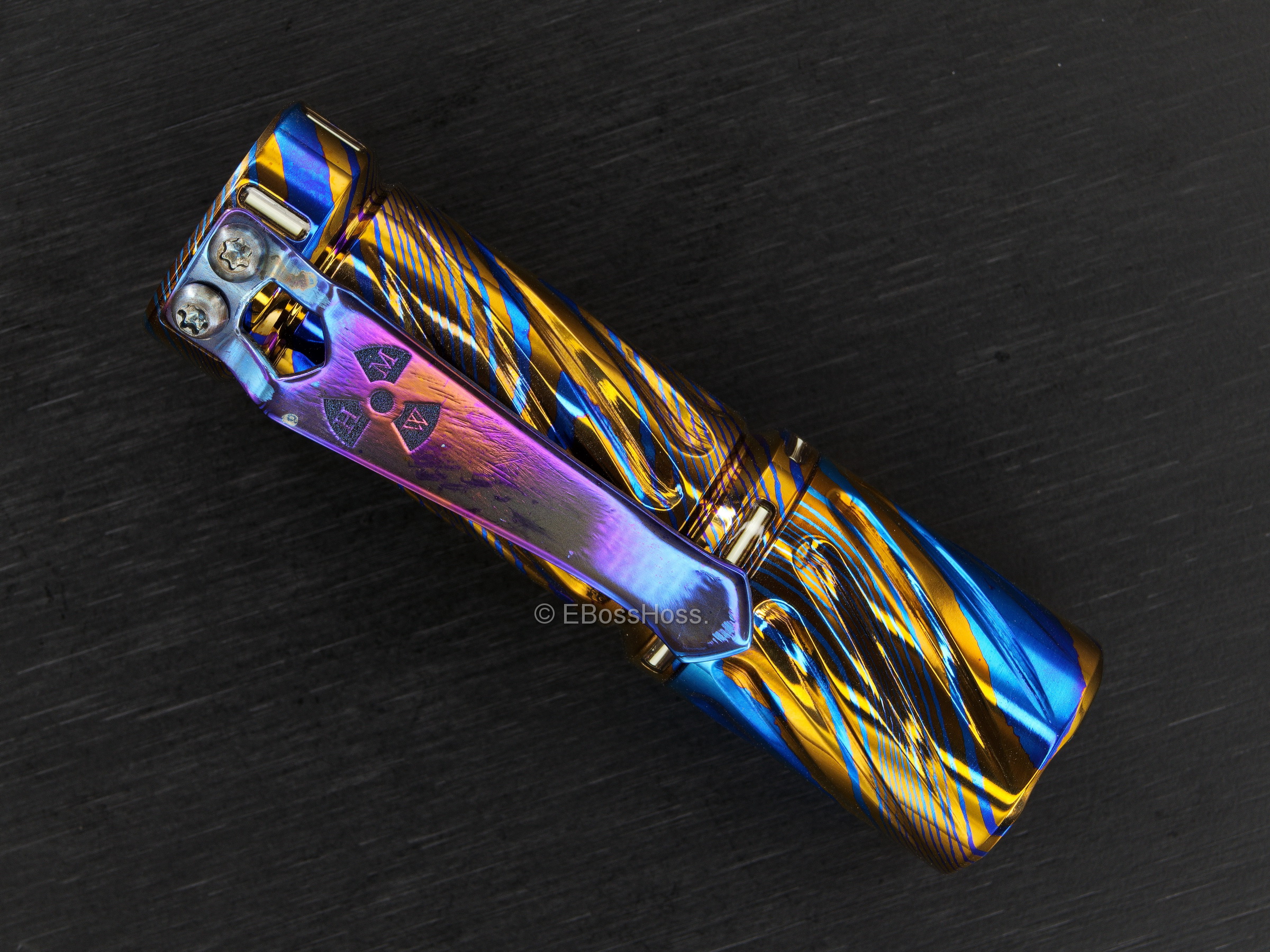 Hanko Machine Works Custom Twisted Timascus Trident with 12 Trits
