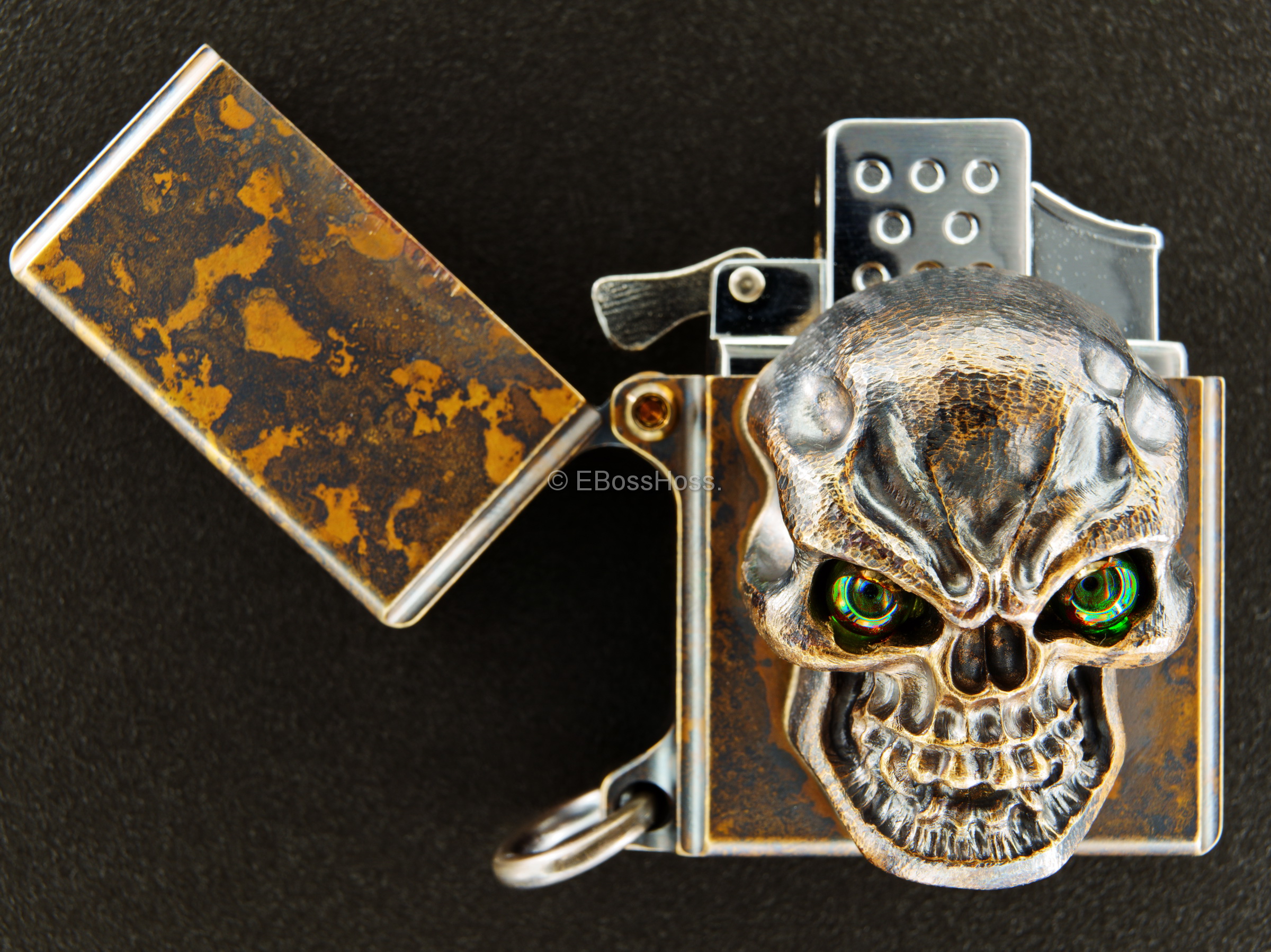 Steel Flame -ONE- Custom Sledge Lighter - with a Goliath Olive Green Vigilant Hardness -- by Derrick Obatake