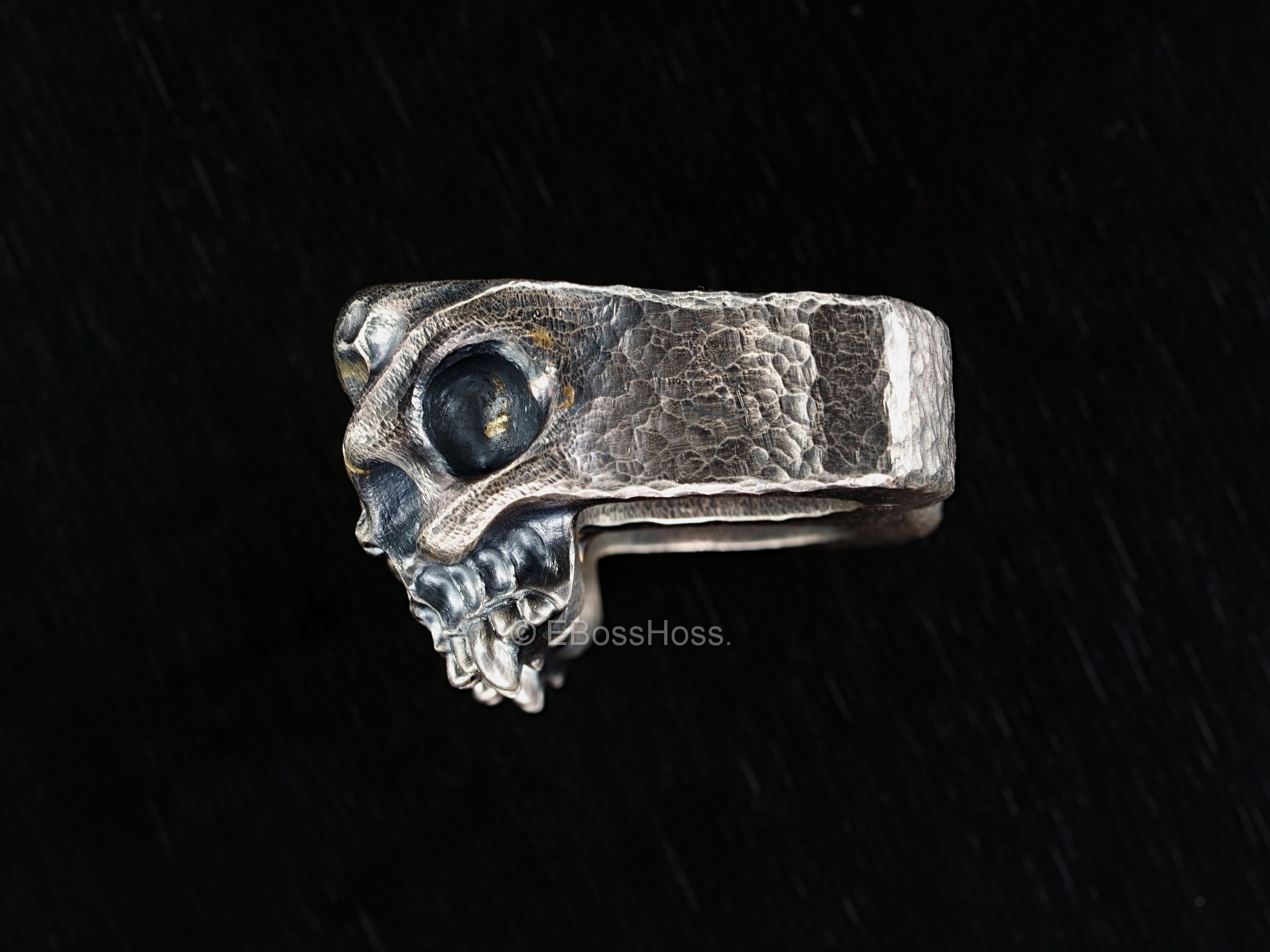 Steel Flame Signed ONE Silver & Gold 2-Finger Dual Fanged-Skulls Puncher Ring by Derrick Obatake