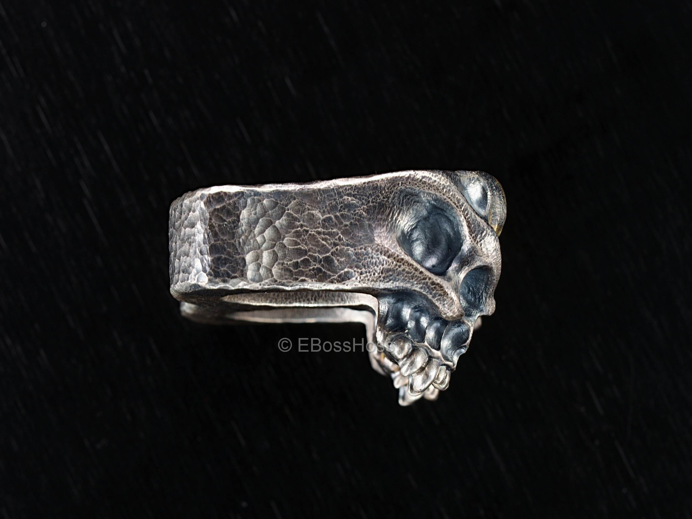 Steel Flame Signed ONE Silver & Gold 2-Finger Dual Fanged-Skulls Puncher Ring by Derrick Obatake