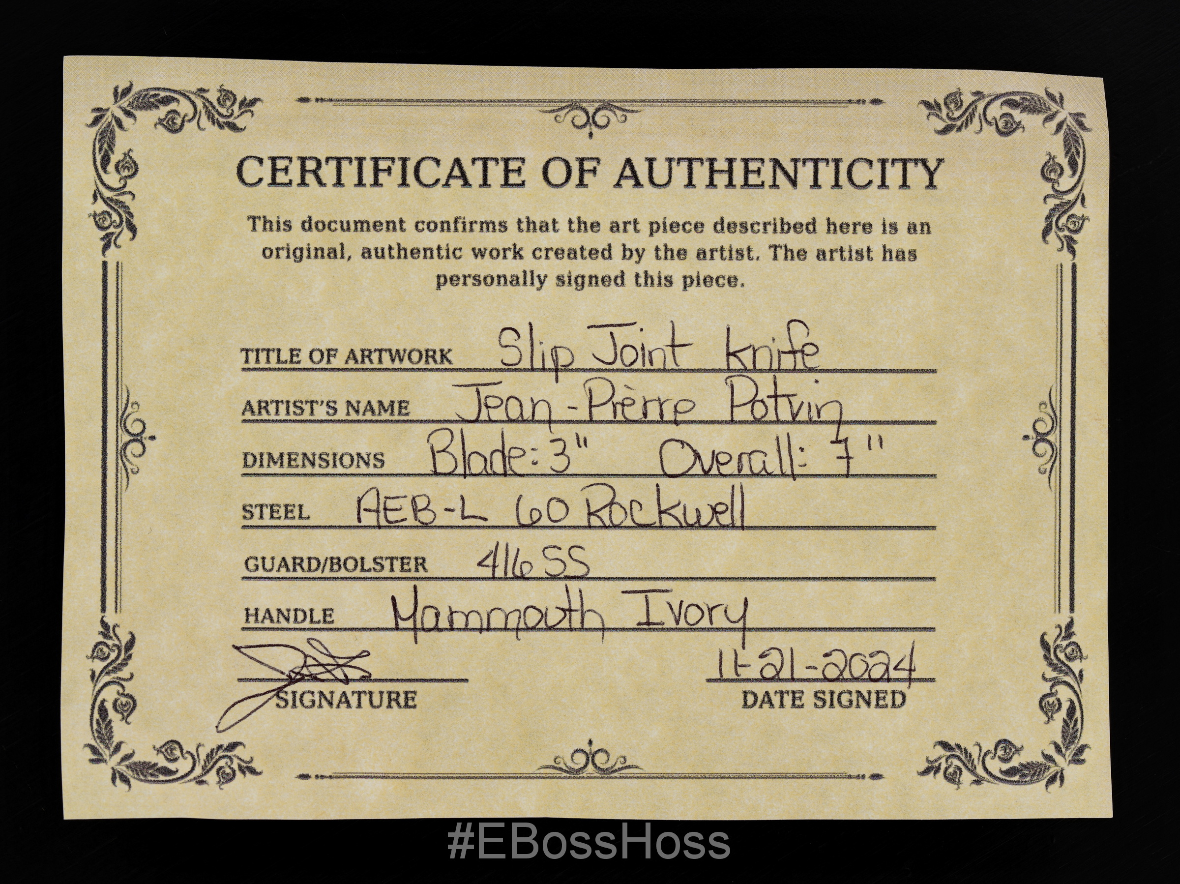 Jean-Pierre Potvin Custom Stag Slip Joint Knife - #1