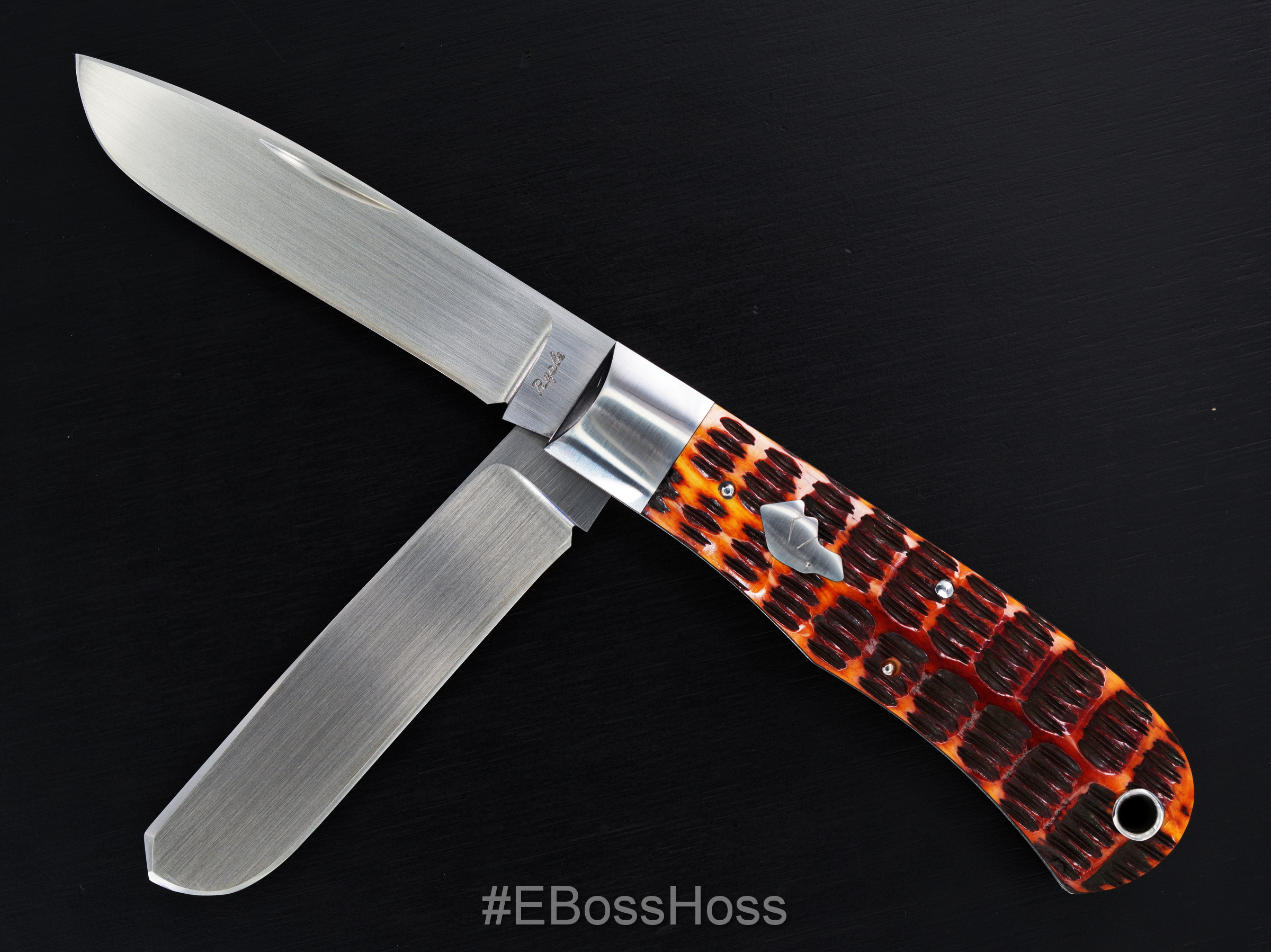 Bill Ruple Custom Jigged-Bone Dog's Head Trapper Slipjoint