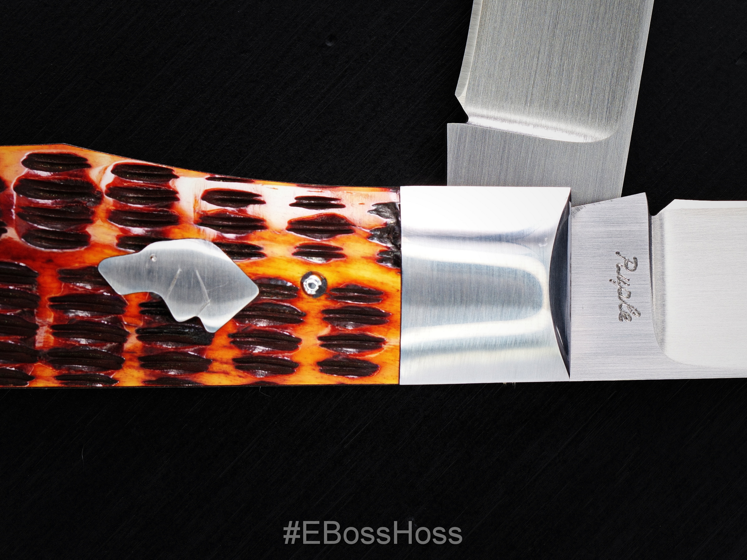 Bill Ruple Custom Jigged-Bone Dog's Head Trapper Slipjoint