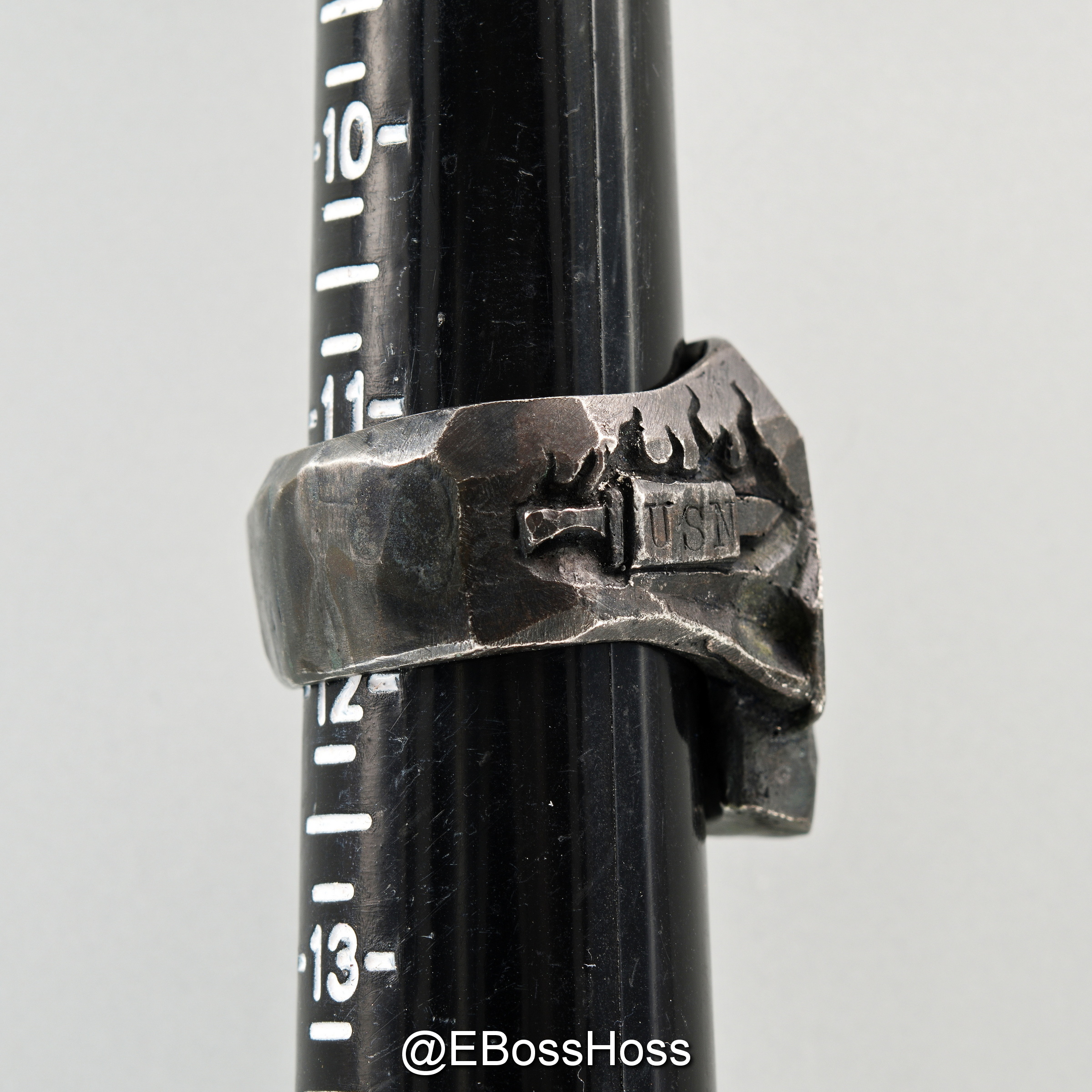 13 Lucky Monkey Patina-ed Sterling Silver Skull Ring - ''USN 12 Edition'' (Size 11.5)