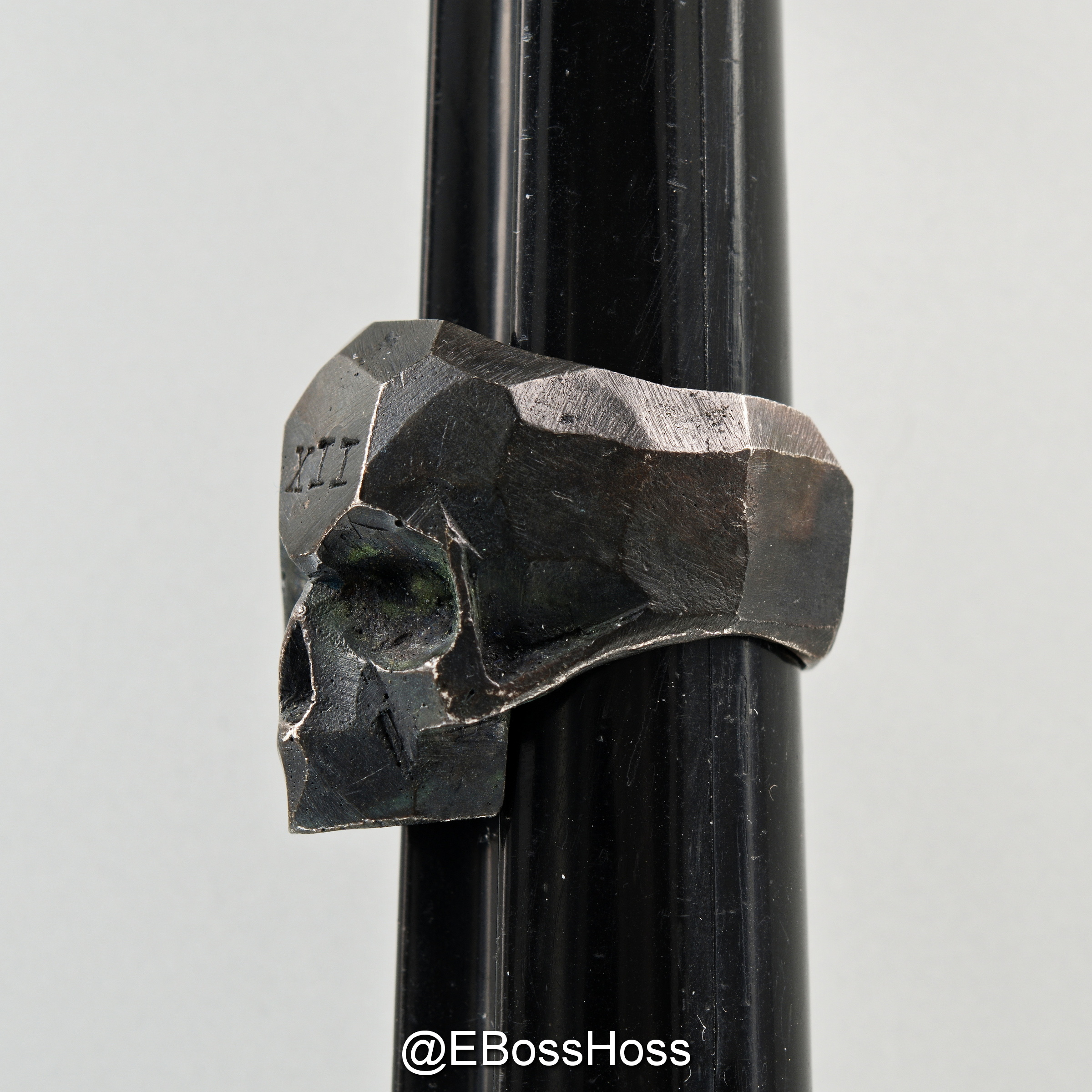 13 Lucky Monkey Patina-ed Sterling Silver Skull Ring - ''USN 12 Edition'' (Size 11.5)