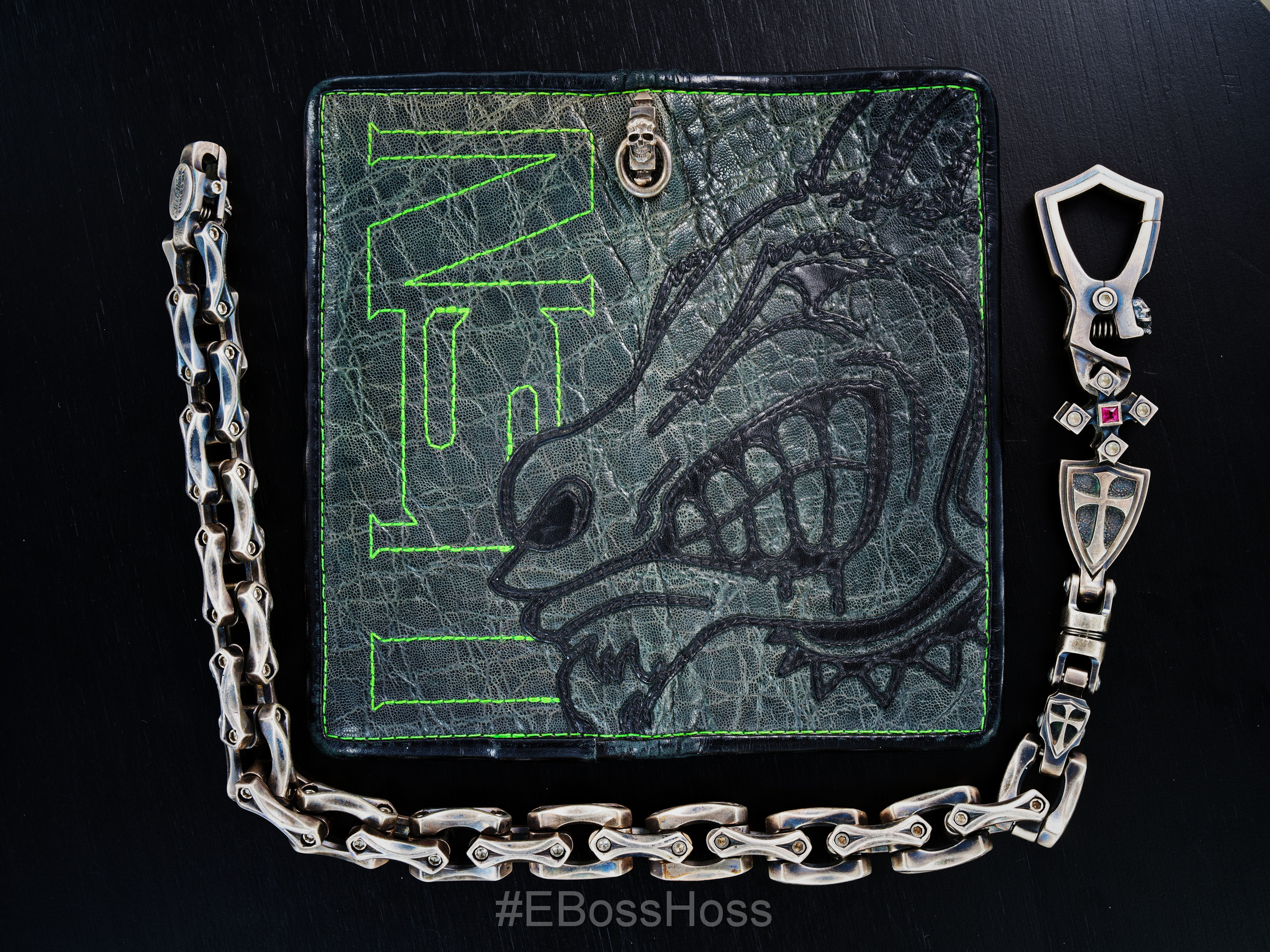 Steel Flame Sterling Silver Axe Link Motorcycle Wallet Chain and Wallet