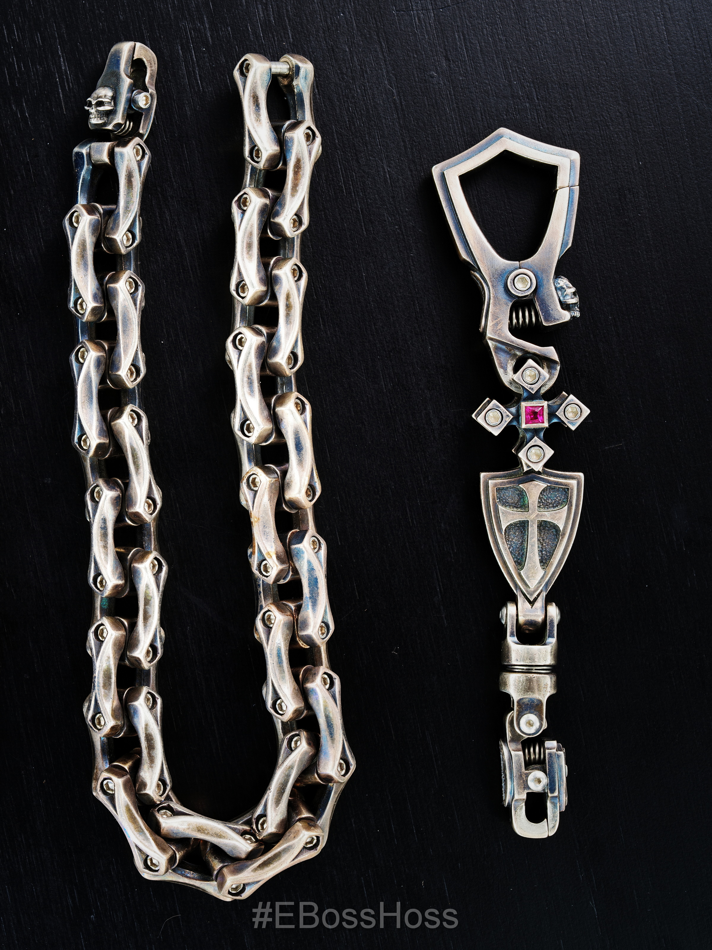 Steel Flame Sterling Silver Axe Link Motorcycle Wallet Chain and Wallet