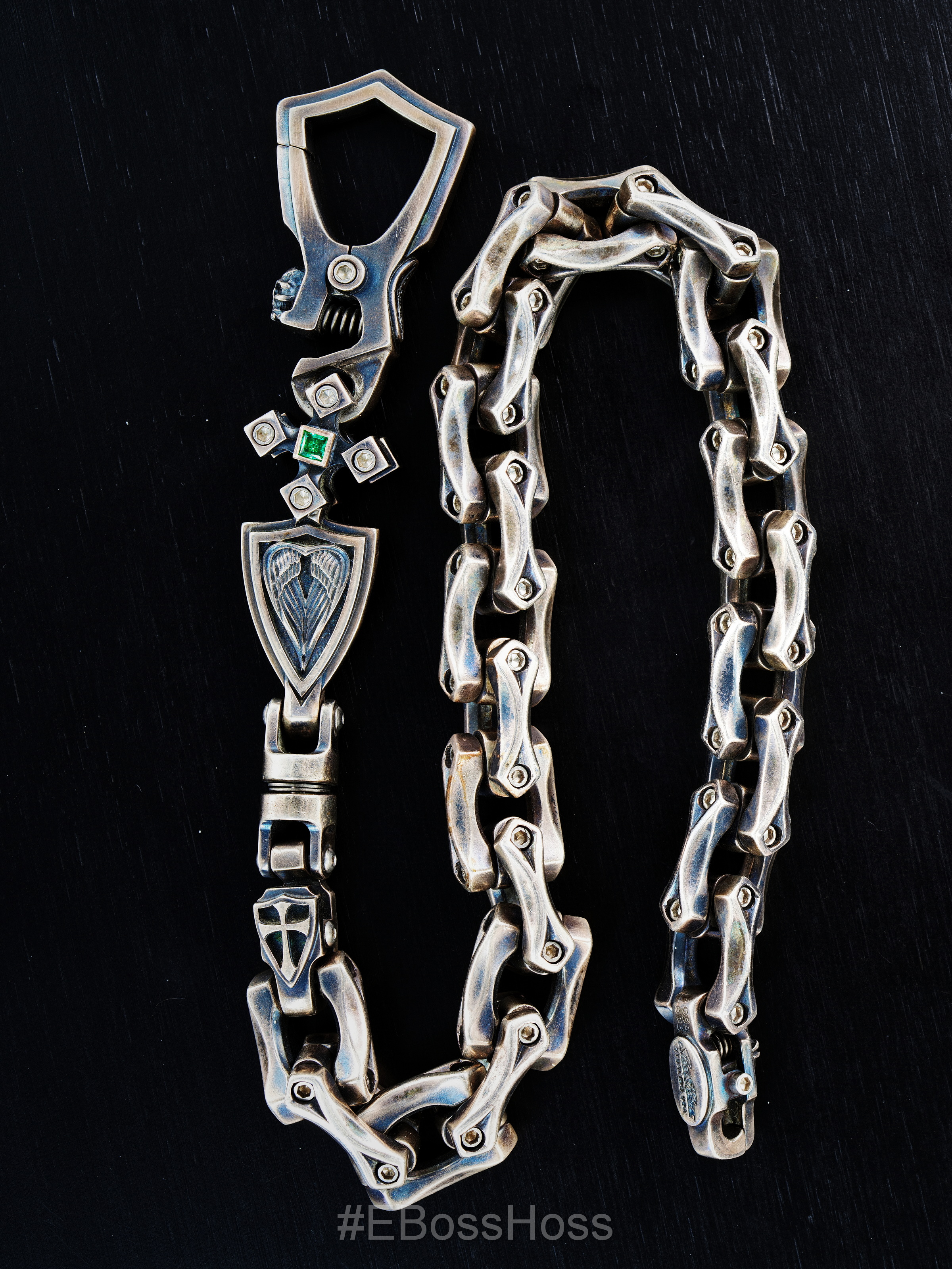 Steel Flame Sterling Silver Axe Link Motorcycle Wallet Chain and Wallet