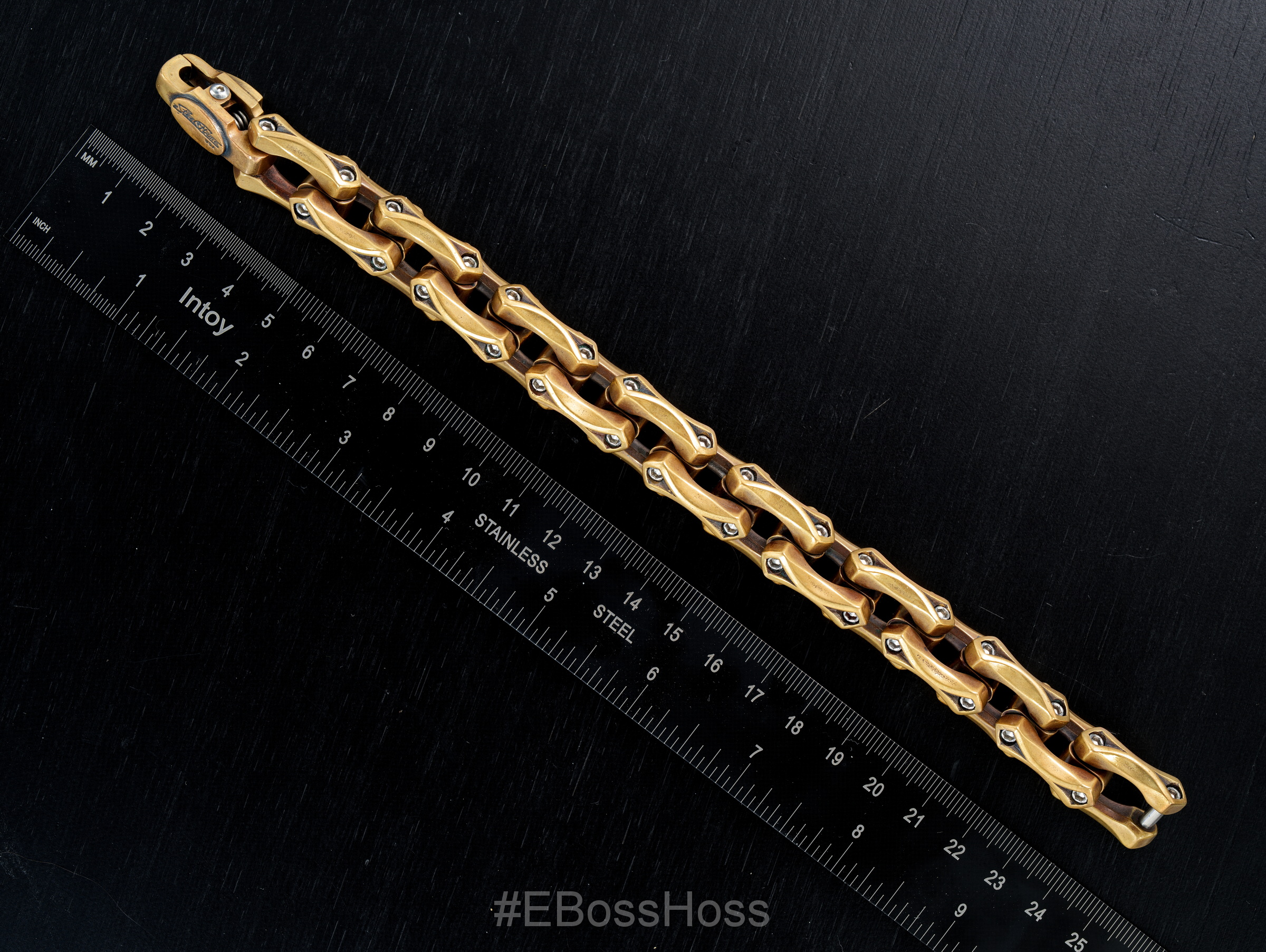 Steel Flame Bronze Axe Link Bracelet with Crusader Cross Clasp