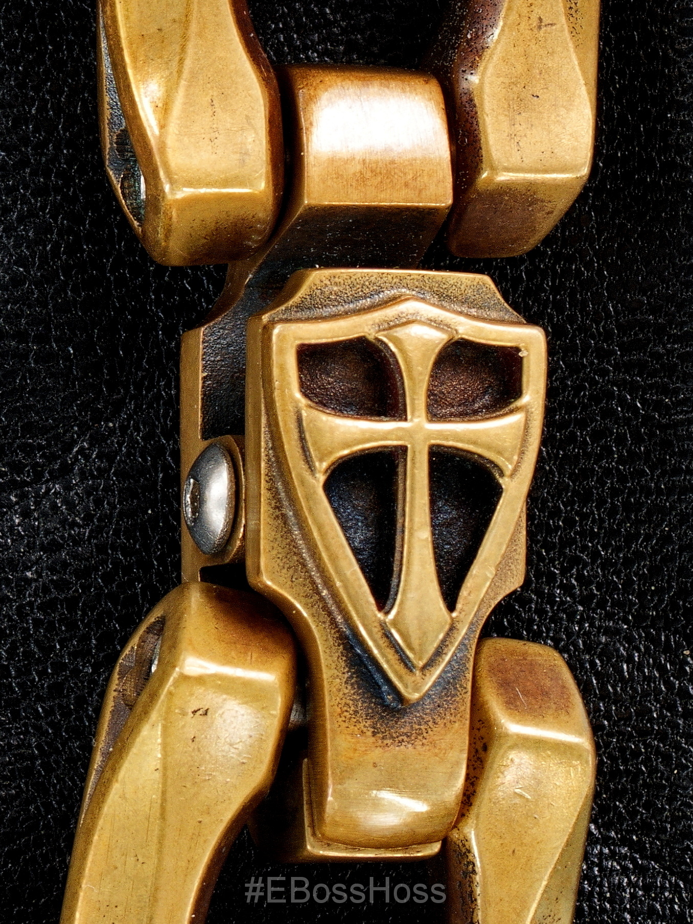 Steel Flame Bronze Axe Link Bracelet with Crusader Cross Clasp